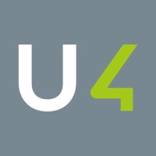 Unit 4 logo. A white U and a green 4 on a grey background.