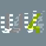 Unit 4 logo. A white U and a green 4 on a grey background.